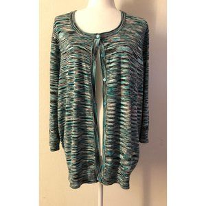 Sejour 3X 3/4 sleeve knit cardigan NWT teal/blk